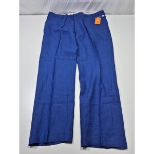 VTG Inserch Dress Pants Mens 48x35 Blue Linen Flat Front Straight Relaxed NWT